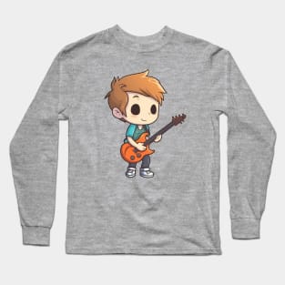 A boy playing his favourite guitar Long Sleeve T-Shirt